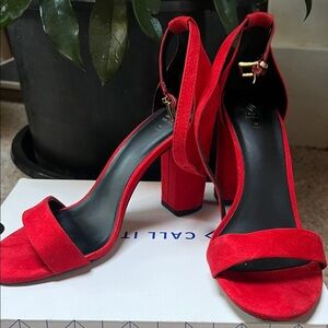 Elegant Red Suede Heeled Sandals